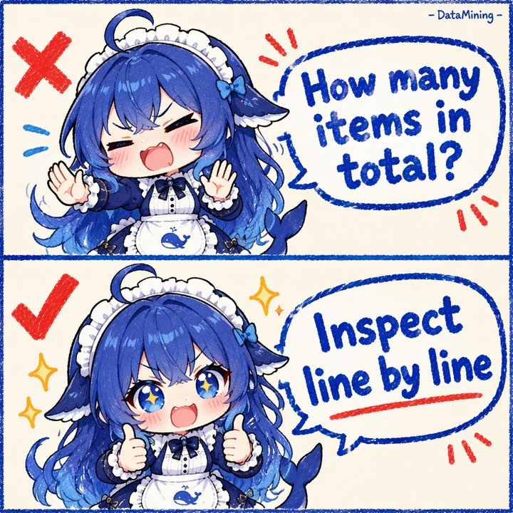Meme: the top panel pushes away "asking only how many items there are in total"; the bottom panel accepts "breaking it down line by line by deliverable shape"